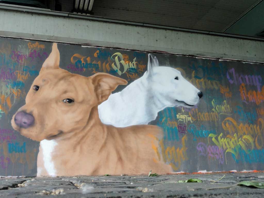 Hunde-Graffiti an der Friedensbrücke