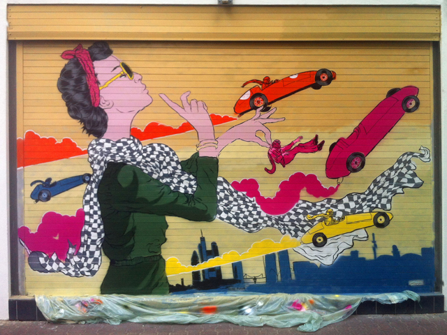 Foto der Malereien bei "Mancini" auf der Berger Straße, vor der Ladeneröffnung
