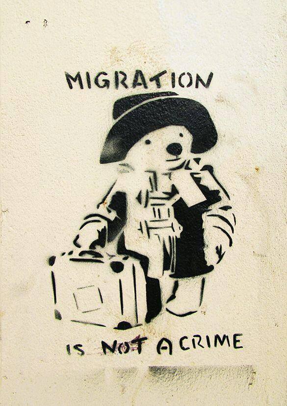 migration is not a crime sticker gegen rechts 2015