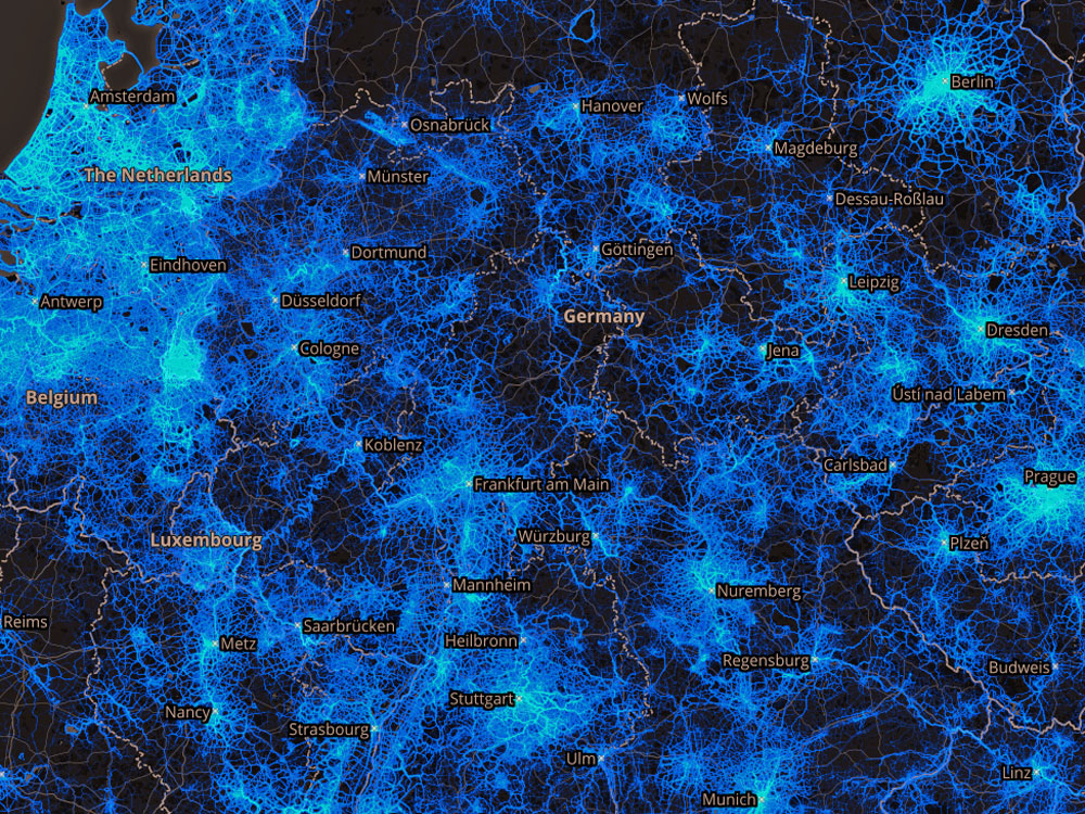 Starva Heatmap Europe - Screenshot - Copyright by STRAVA