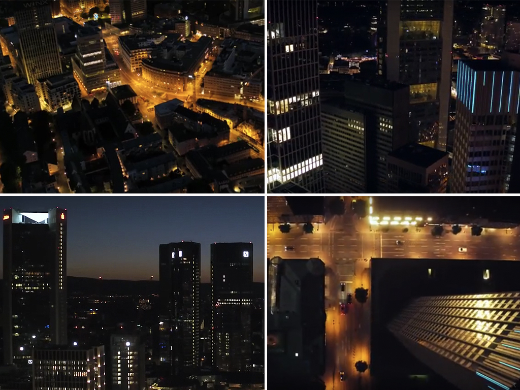 Frankfurt bei Nacht mit Drohne