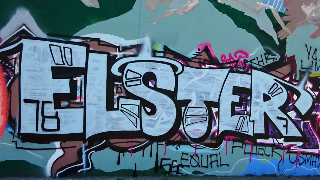 Elster-Graffiti bei der Hall of Fame in Frankfurt
