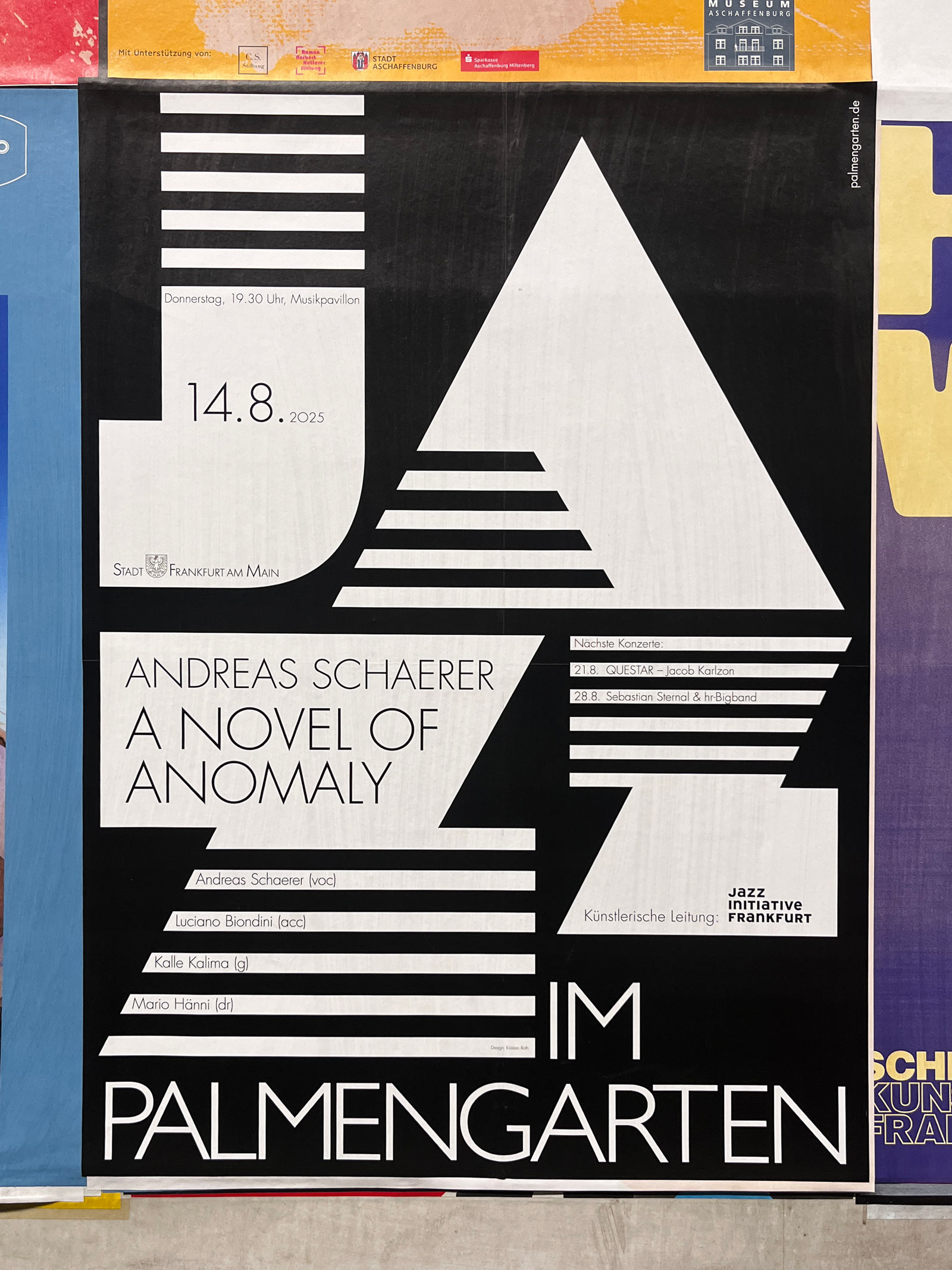 Plakatgestaltung von Kristian Roth für die Veranstaltungsreihe „Jazz im Palmengarten“ – Andreas Schaerer. A Novel of Anomaly