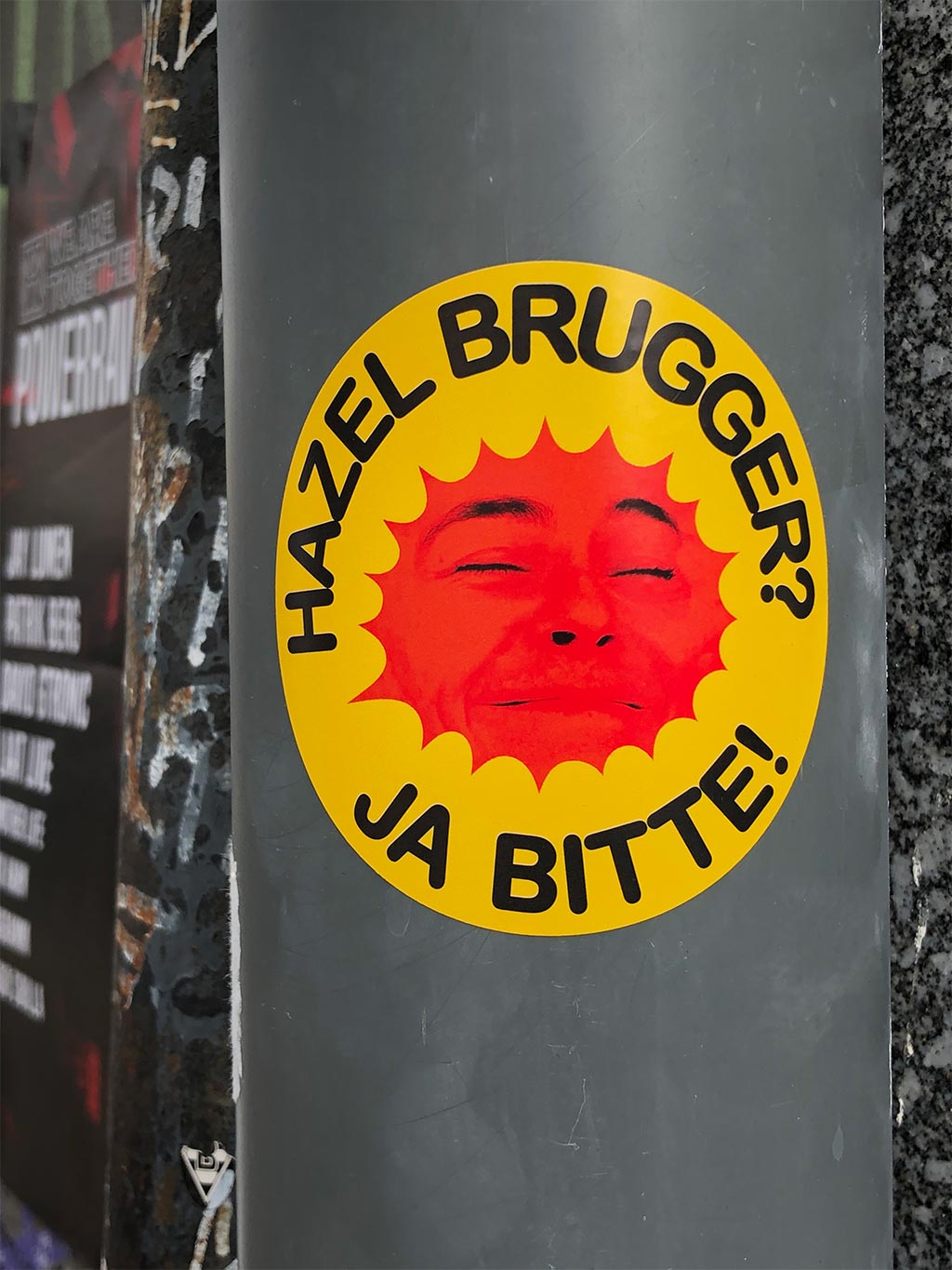 Abwandlung des Logos „Atomkraft Nein Danke" - HAZEL BRUGGER? JA BITTE!