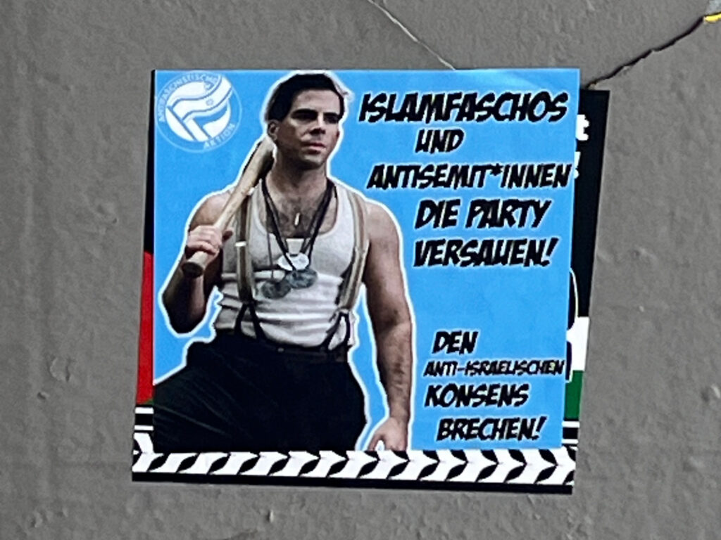 Aufkleber, Banner, Sprüche und Zettel in Frankfurt zum Krieg zwischen Israel und Palästina bzw. der Hamas
