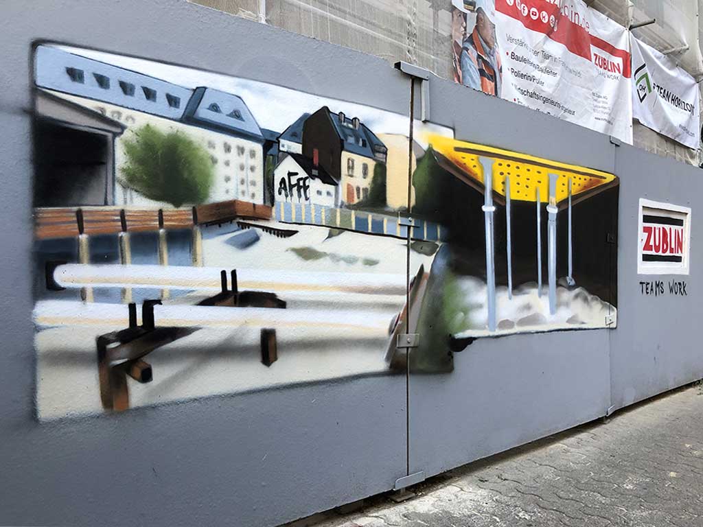 Bauzaun-Malerei auf der Berger Straße