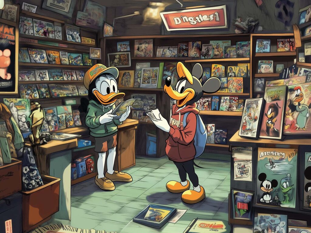 Comic-Figuren im Comic Shop - Mit KI Midjourney generiert
