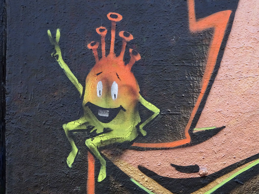 Graffiti des Corona-Virus in Frakfurt