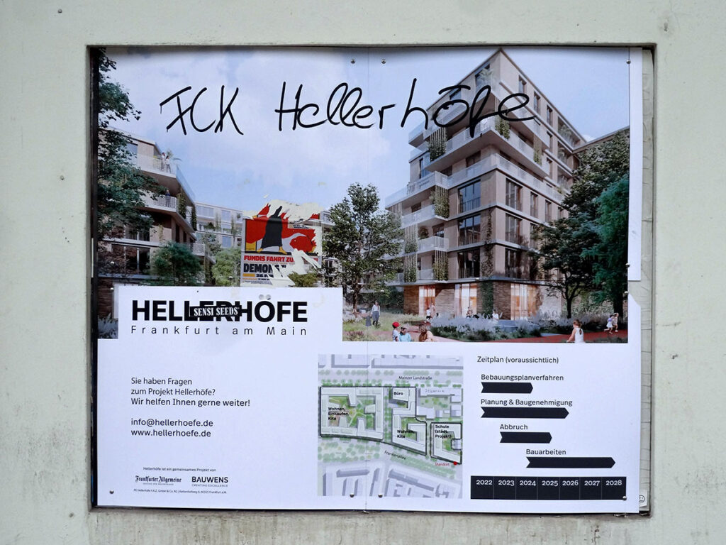 FCK Hellerhöfe - Spruch auf dem Schild des Neubauprojekts im Gallus