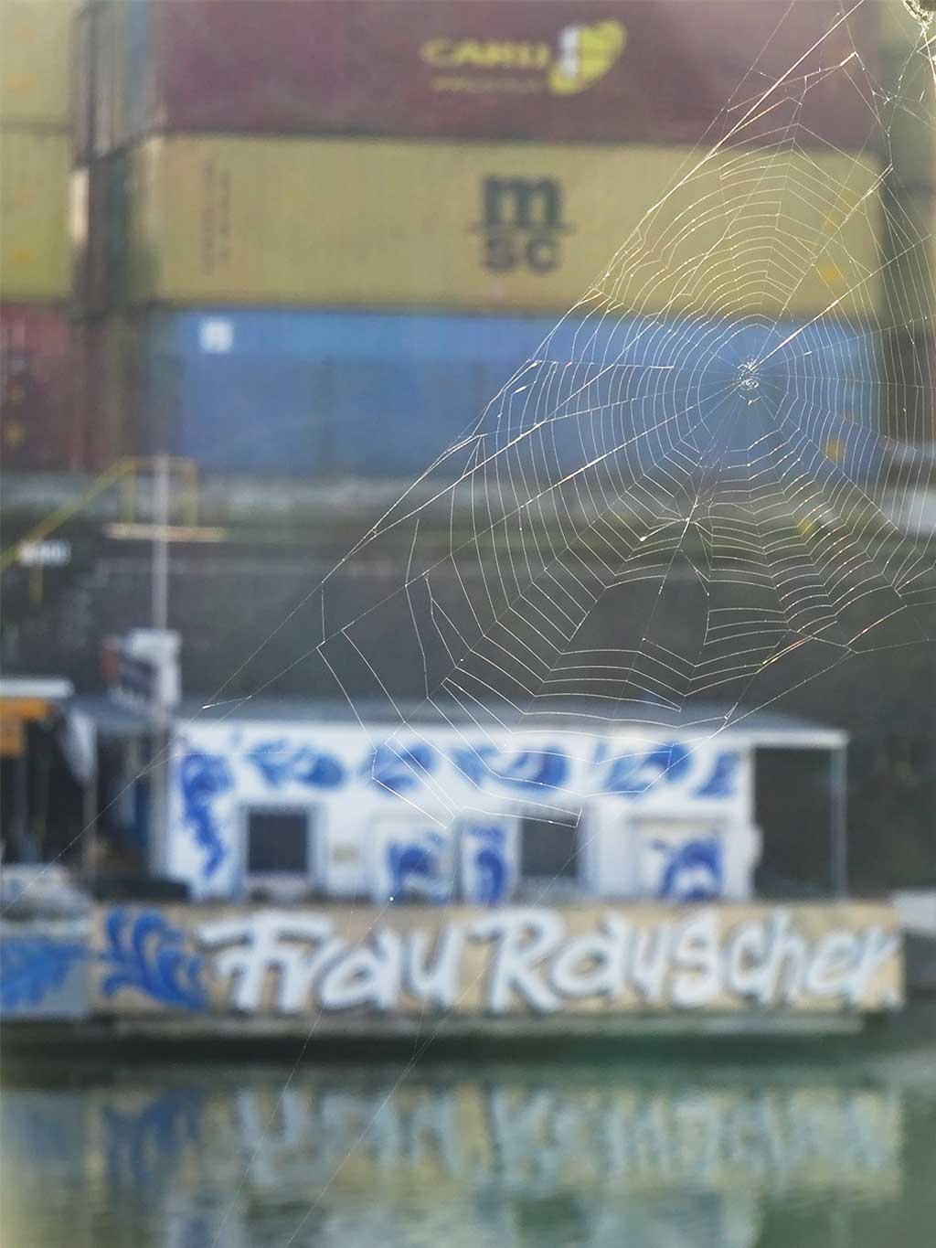 Frau Rauscher Boot im Osthafen Frankfurts