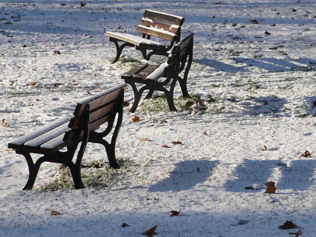 Licht, Schatten und Schnee im Günthersburgpark in Frankfurt
