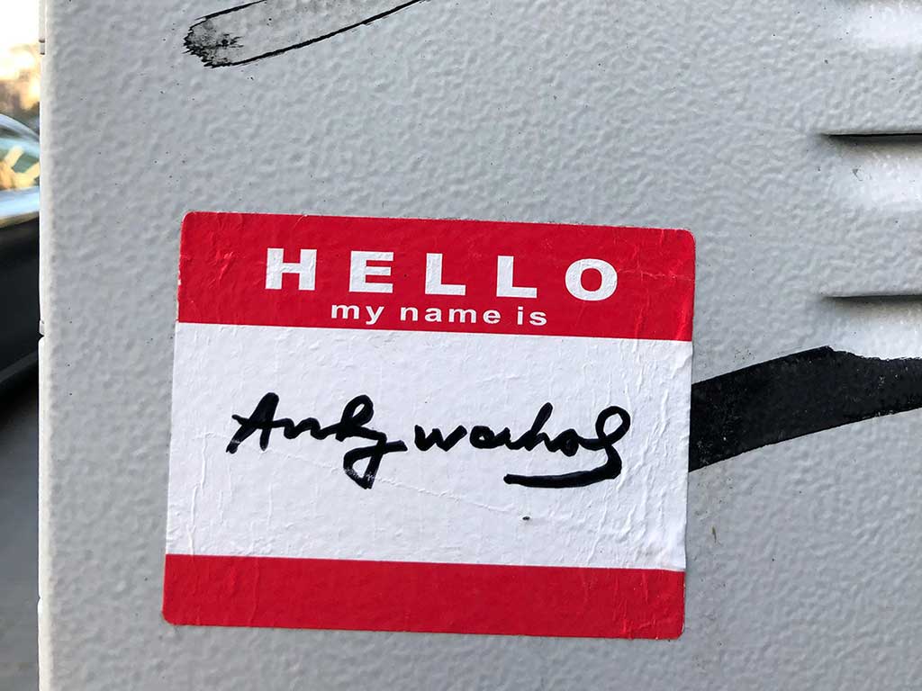 Aufkleber: Hello my name is Andy Warhol