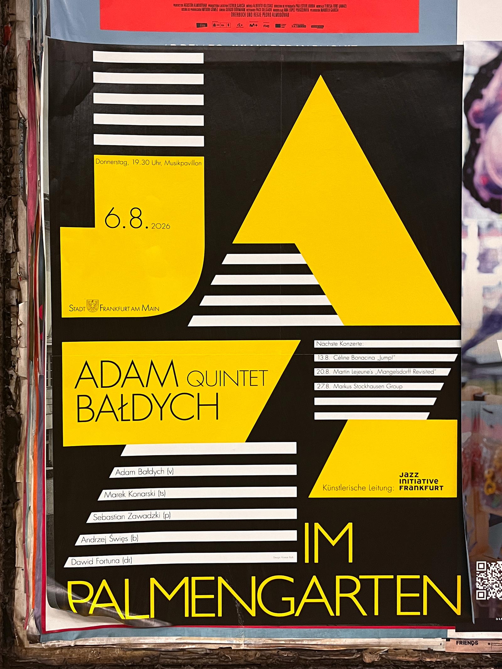 Gelbes Plakat-Design der Veranstaltungsreihe „Jazz im Palmengarten 2026“ in Frankfurt am Main