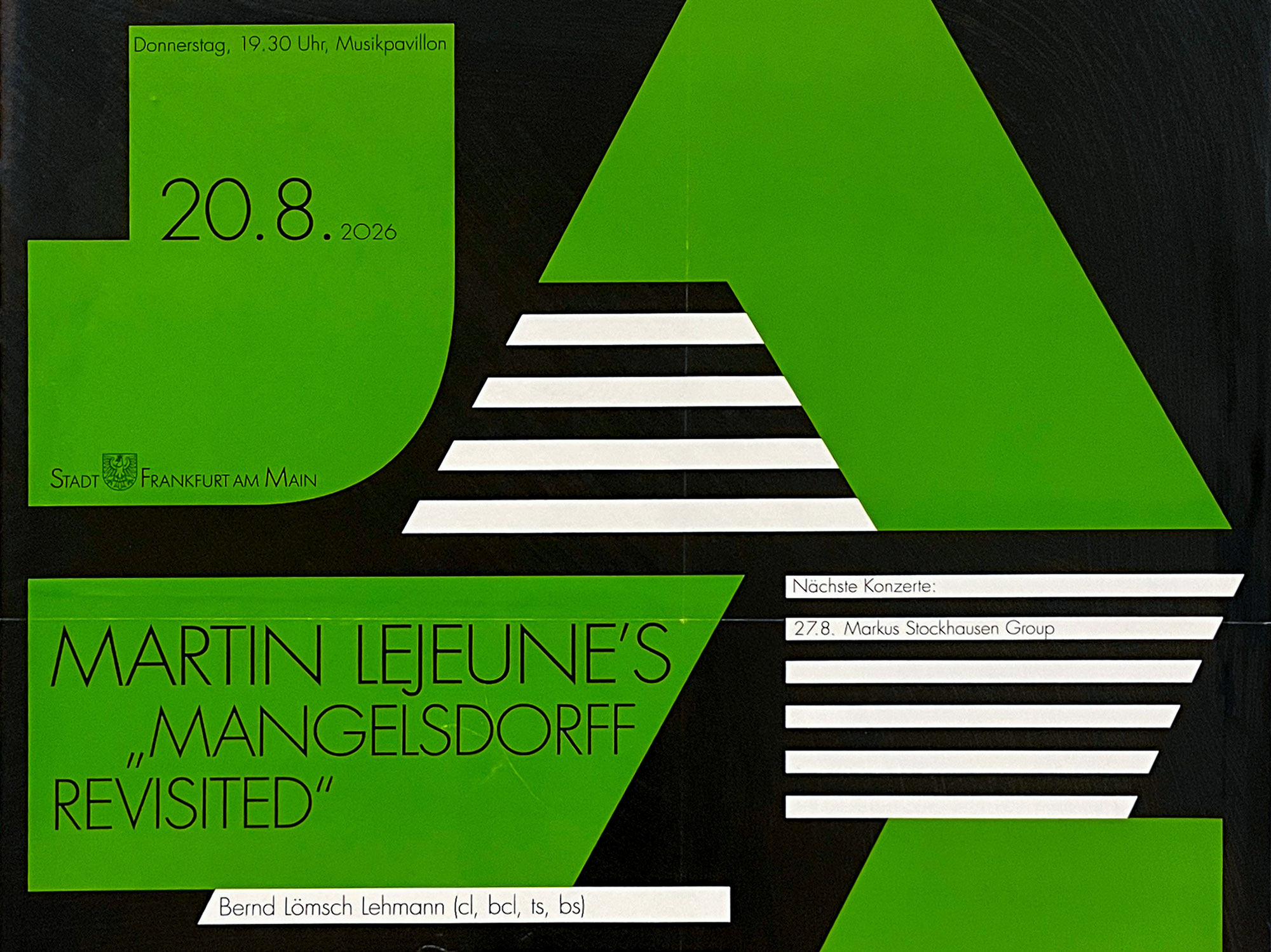 Grünes Plakat-Design der Veranstaltungsreihe „Jazz im Palmengarten 2026“ in Frankfurt am Main