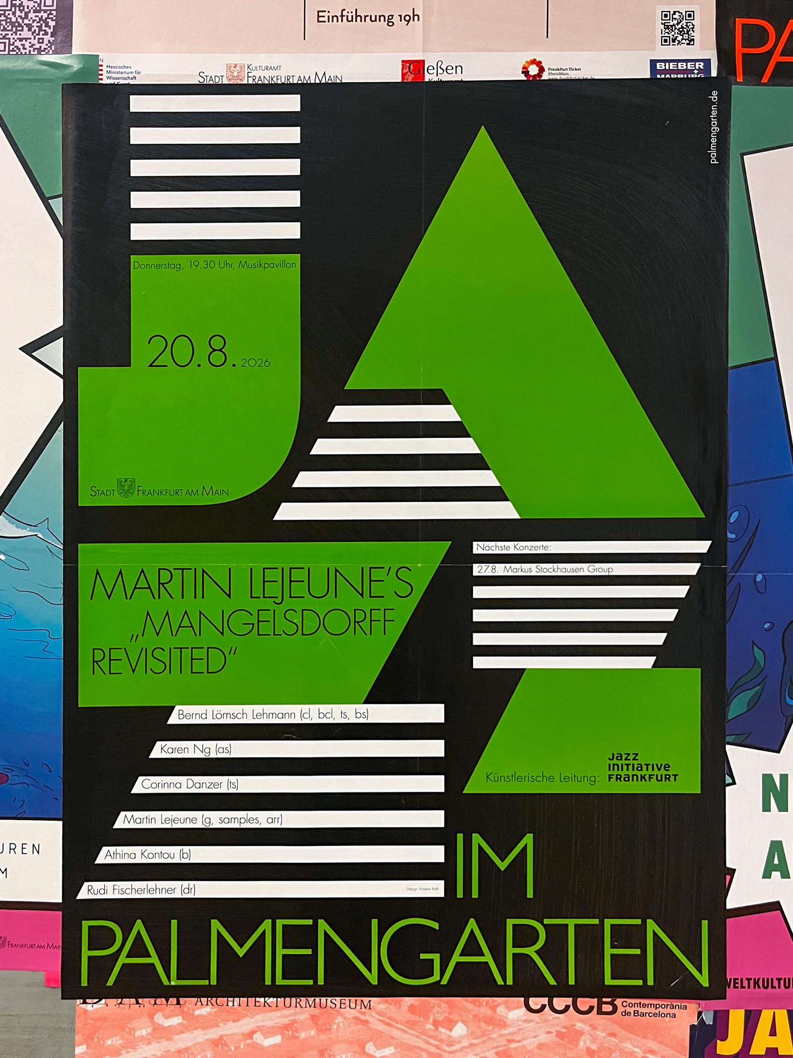 Grünes Plakat-Design der Veranstaltungsreihe „Jazz im Palmengarten 2026“ in Frankfurt am Main
