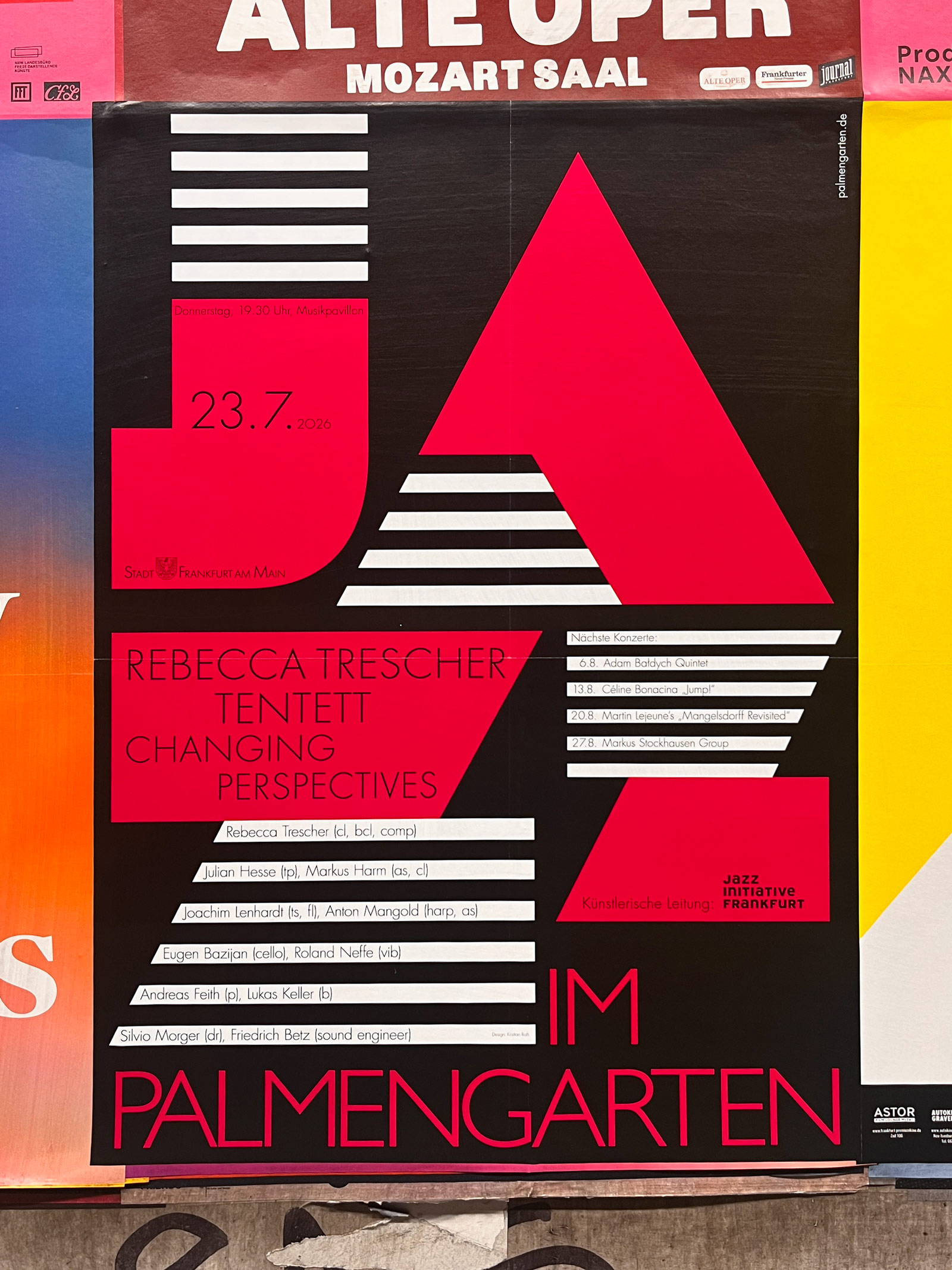 Oranges Plakat-Design der Veranstaltungsreihe „Jazz im Palmengarten 2026“ in Frankfurt am Main