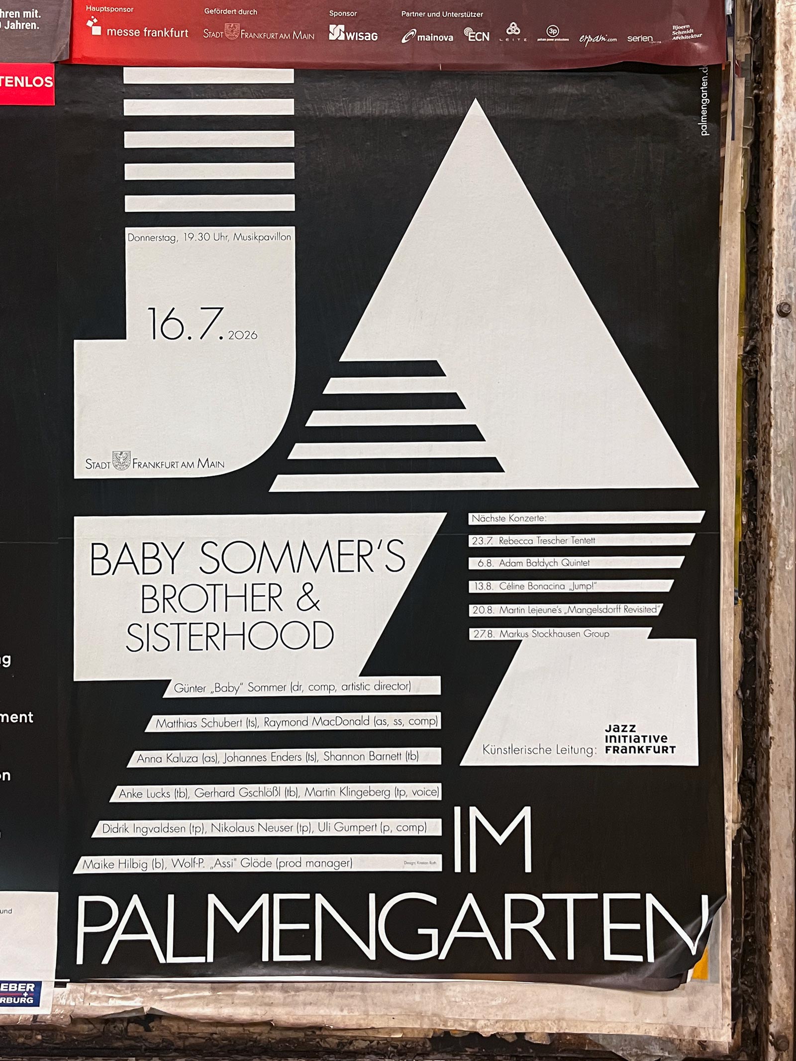 Weißes Plakat-Design der Veranstaltungsreihe „Jazz im Palmengarten 2026“ in Frankfurt am Main