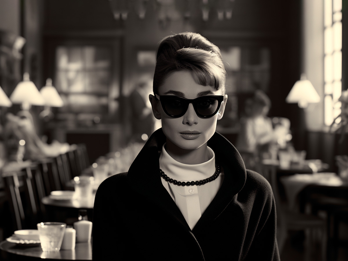 KI-Bild von Audrey Hepburn als Holly Golightly in Breakfast at Tiffany's