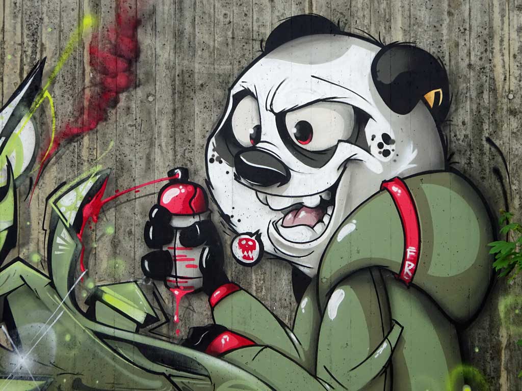 Graffiti-Wandkunst rund um den Bahnhof Langen
