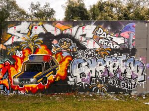 Bunt gestaltete Wände bei der Lincoln Wall Jam 2025 in Darmstadt