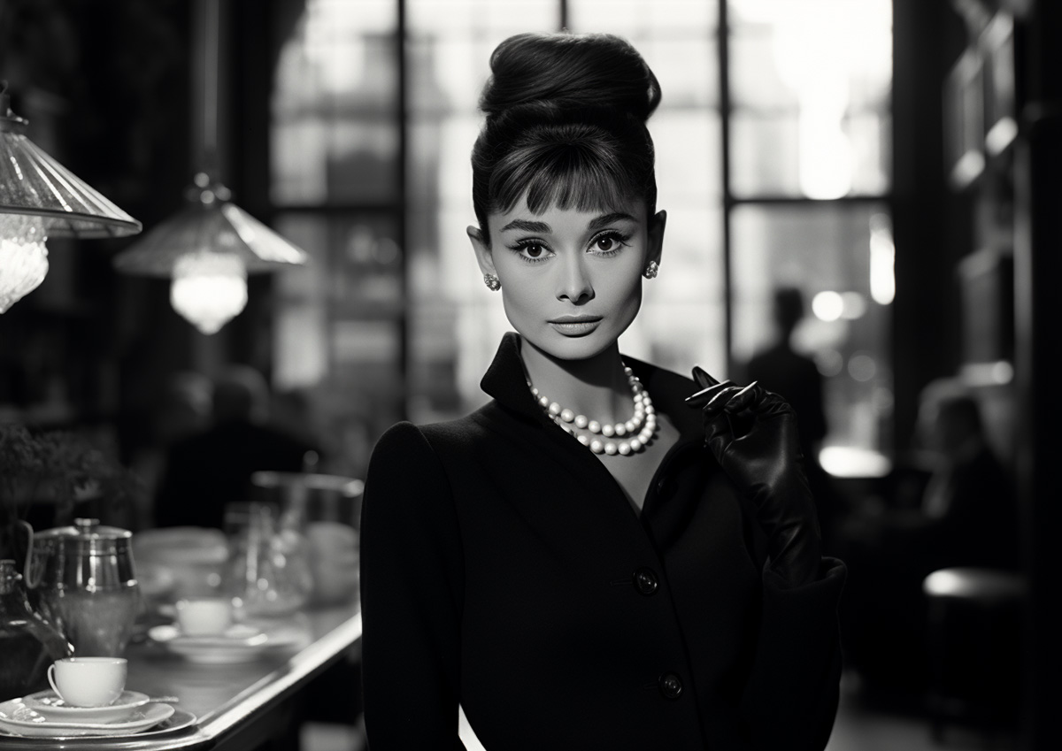 Mit Künstlicher Intelligenz generiertes Bild Audrey Hepburn in Breakfast at Tiffany's
