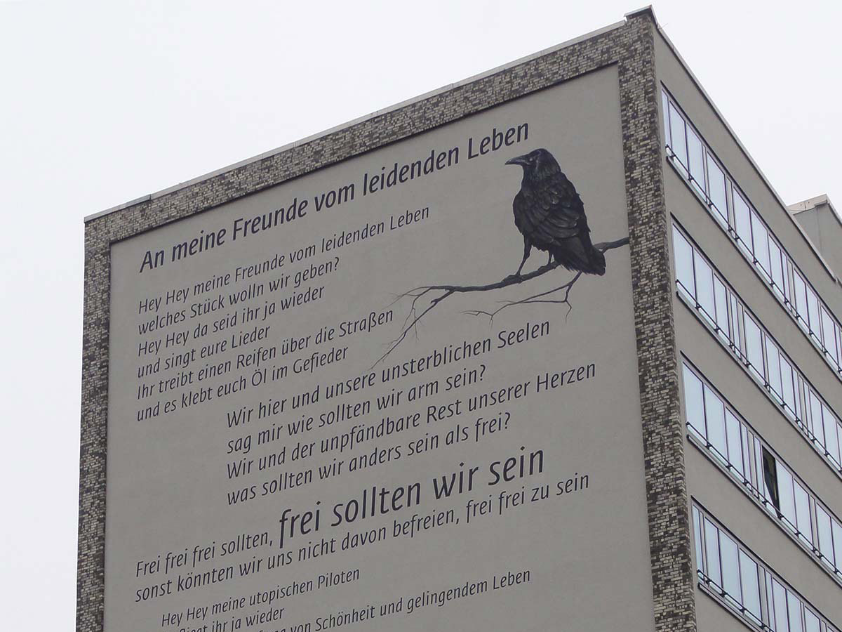 Mural in Frankfurt mit Peter Licht Songtext: An meine Freunde vom leidenden Leben