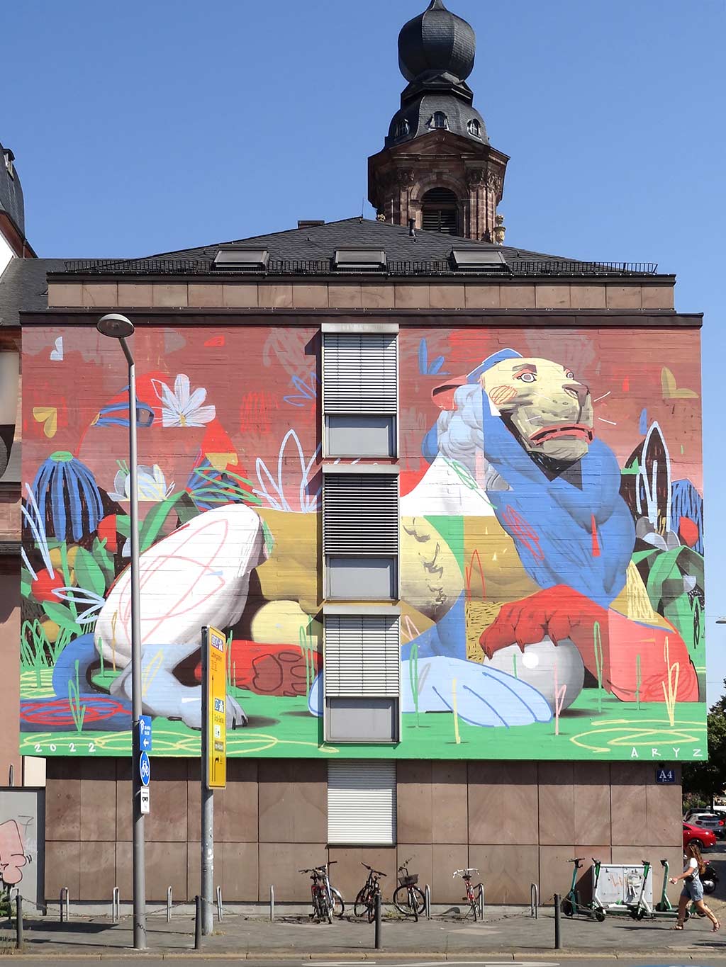 Mural in Mannheim mit Löwe von Streetart-Künstler Aryz