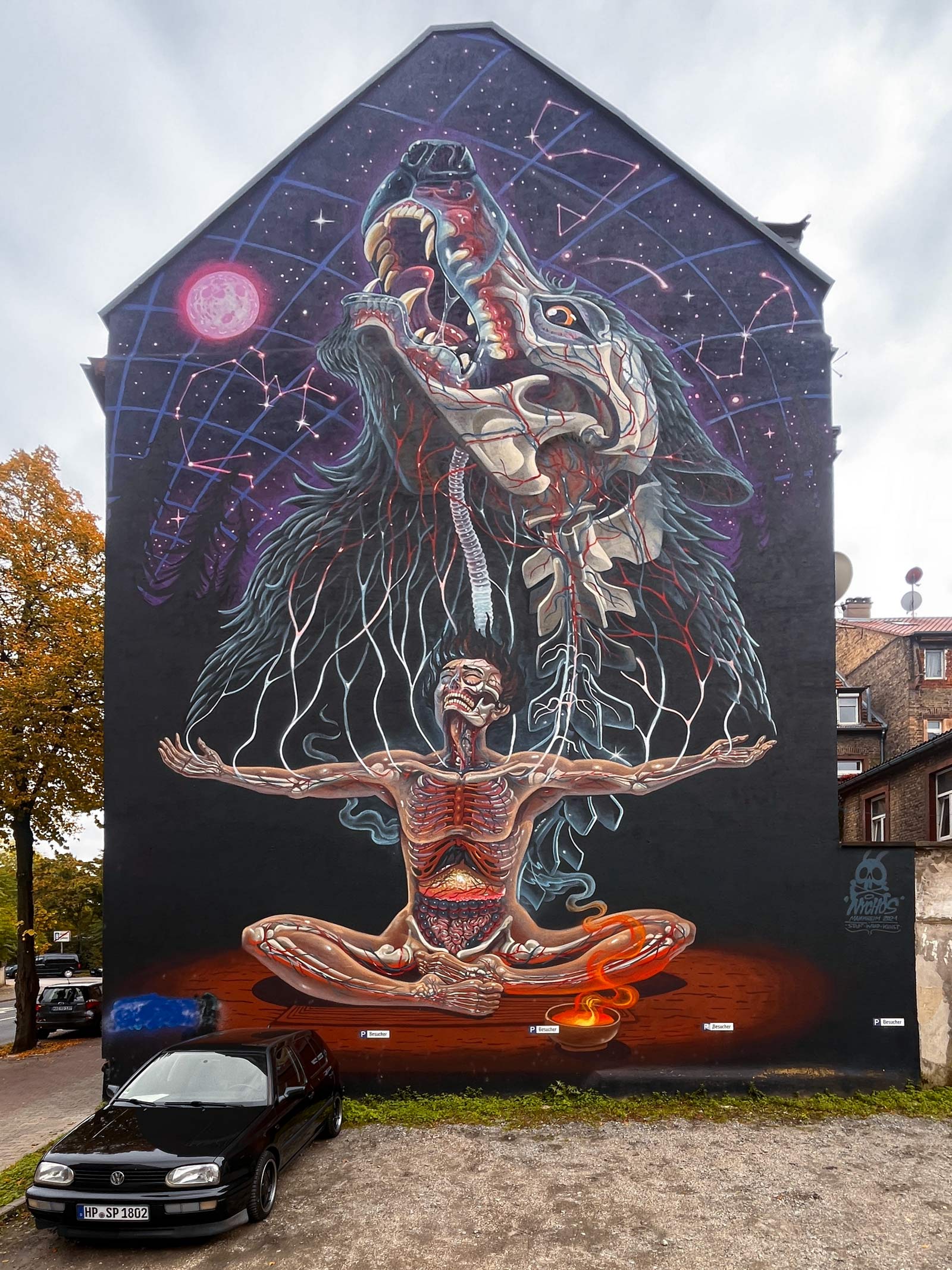 Mural in Mannheim: „Primal Truth“ von Nychos für das Projekt „Stadt. Wand. Kunst“.