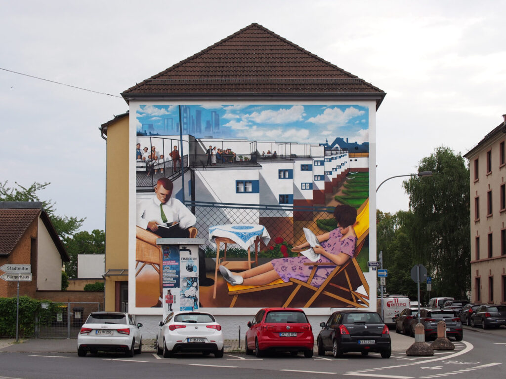 Mural von Cor in Frankfurt-Niederrad thematisiert das Neue Frankfurt
