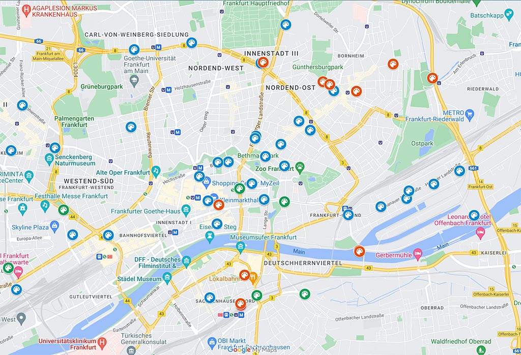 Online Karte mit Standorten von Murals in Frankfurt am Main