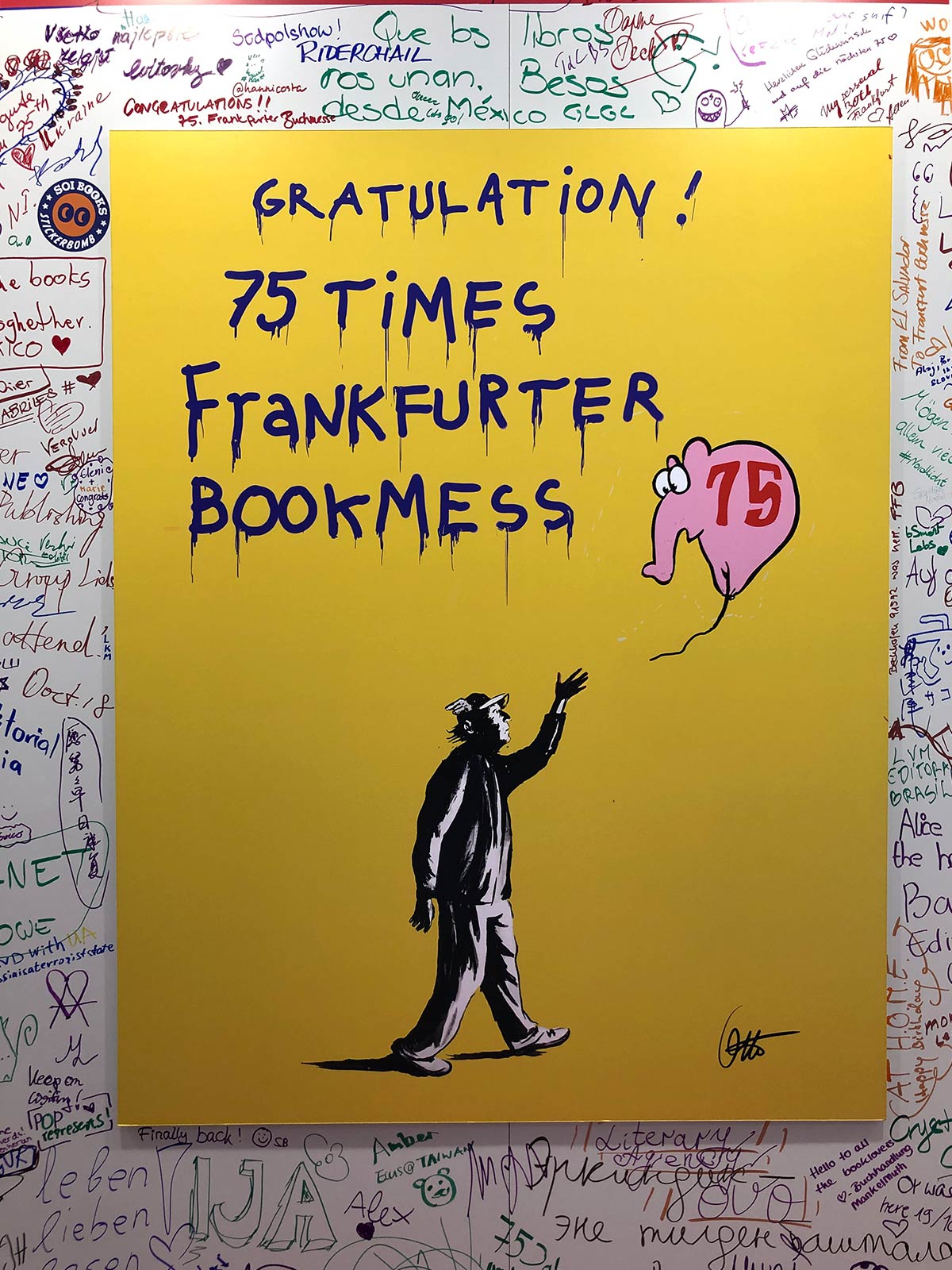Otto Waalkes gratuliert im Stile von Banksy der Frankfurter Buchmesse zum 75. Geburtstag