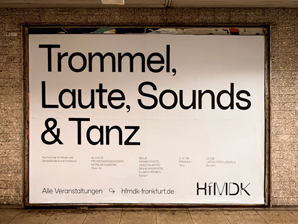 Plakat-Design/Plakatgestaltungen in Frankfurt: HfMDK – Trommel, LAute, Sounds & Tanz