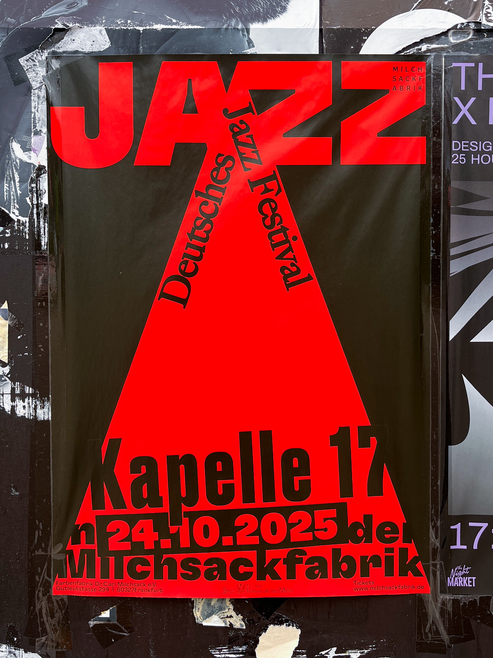 Plakatdesign Frankfurt: Leonie Waidelich für Kapelle 17 in der Milchsackfarbrik im Rahmen des Deutschen Jazzfestivals