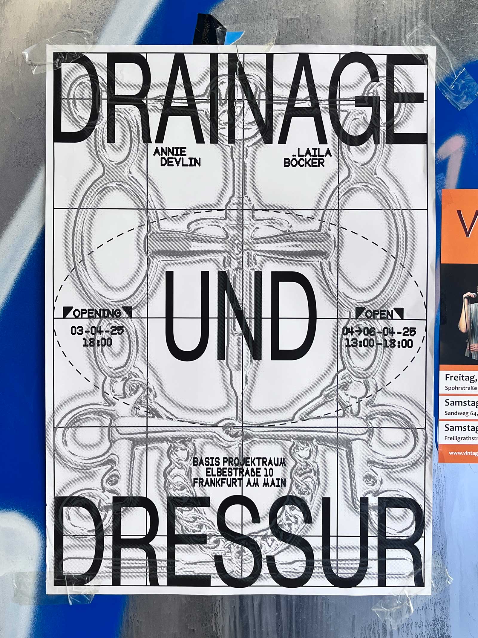 Plakat-Design Frankfurt: Basis Projektraum – Drainage und Dressur