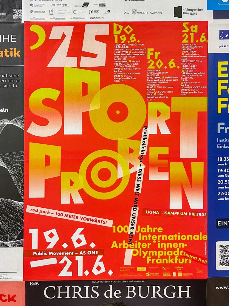 Plakat-Design Frankfurt: Sportproben – 100 Jahre Arbeiter*innenolympiade Frankfurt