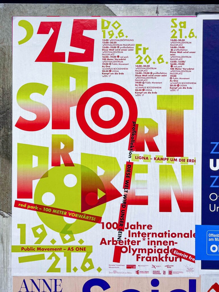 Plakat-Design Frankfurt: Sportproben – 100 Jahre Arbeiter*innenolympiade Frankfurt