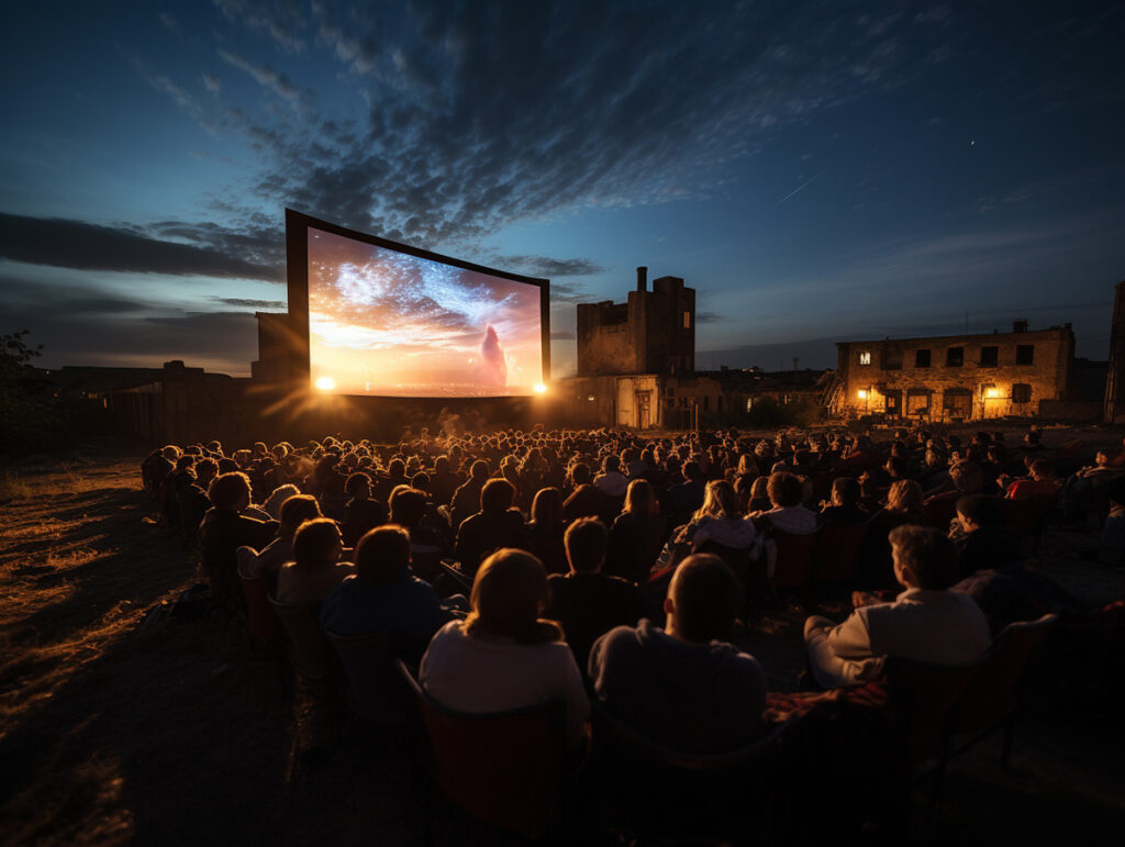 Publikum eins Open Air Kinos - Bild mit Künstlicher Intelligenz Midjourney generiert