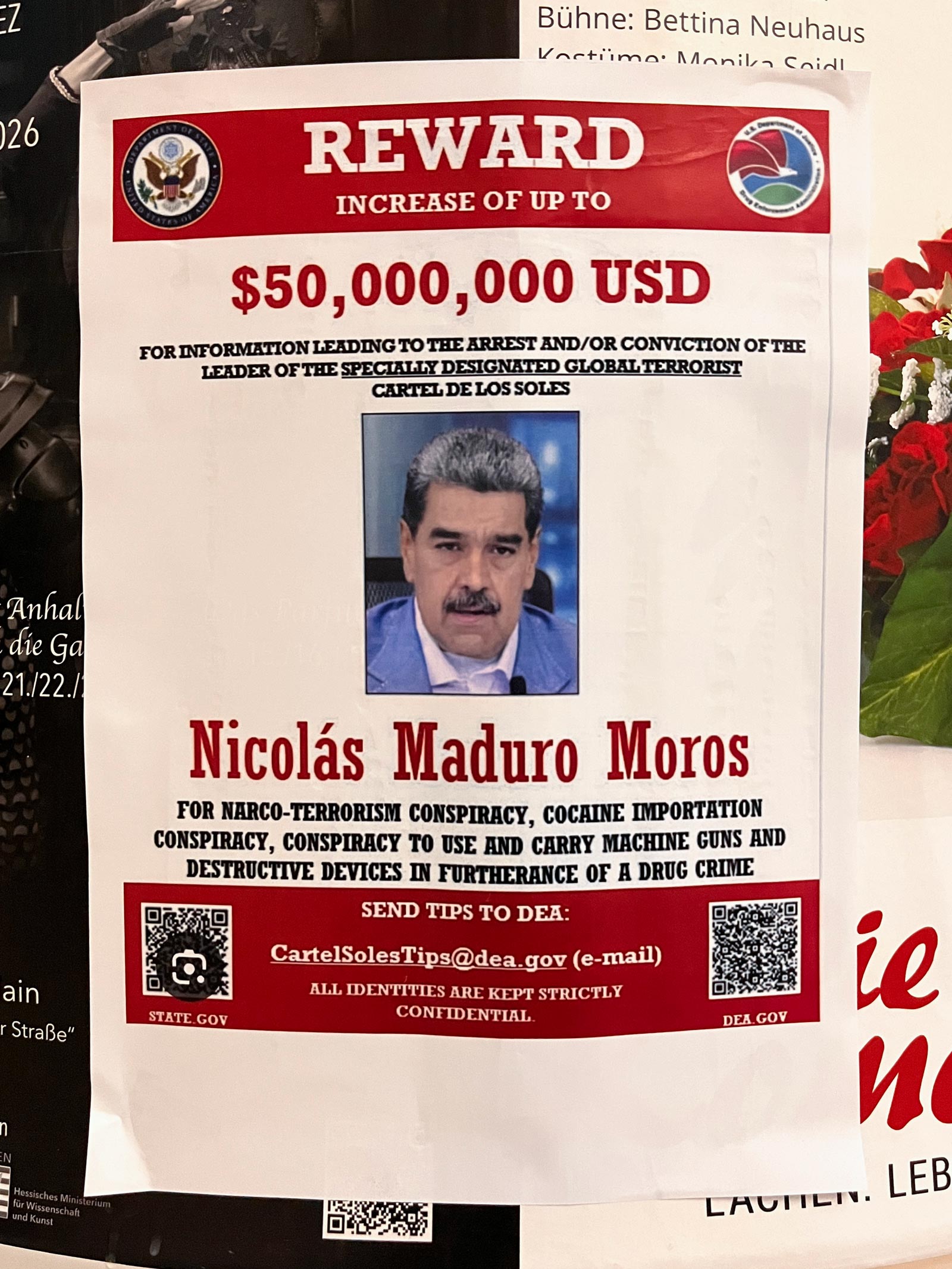 Stadtbilder Frankfurt - DEA-Reward zu Nicolas Maduro Moros