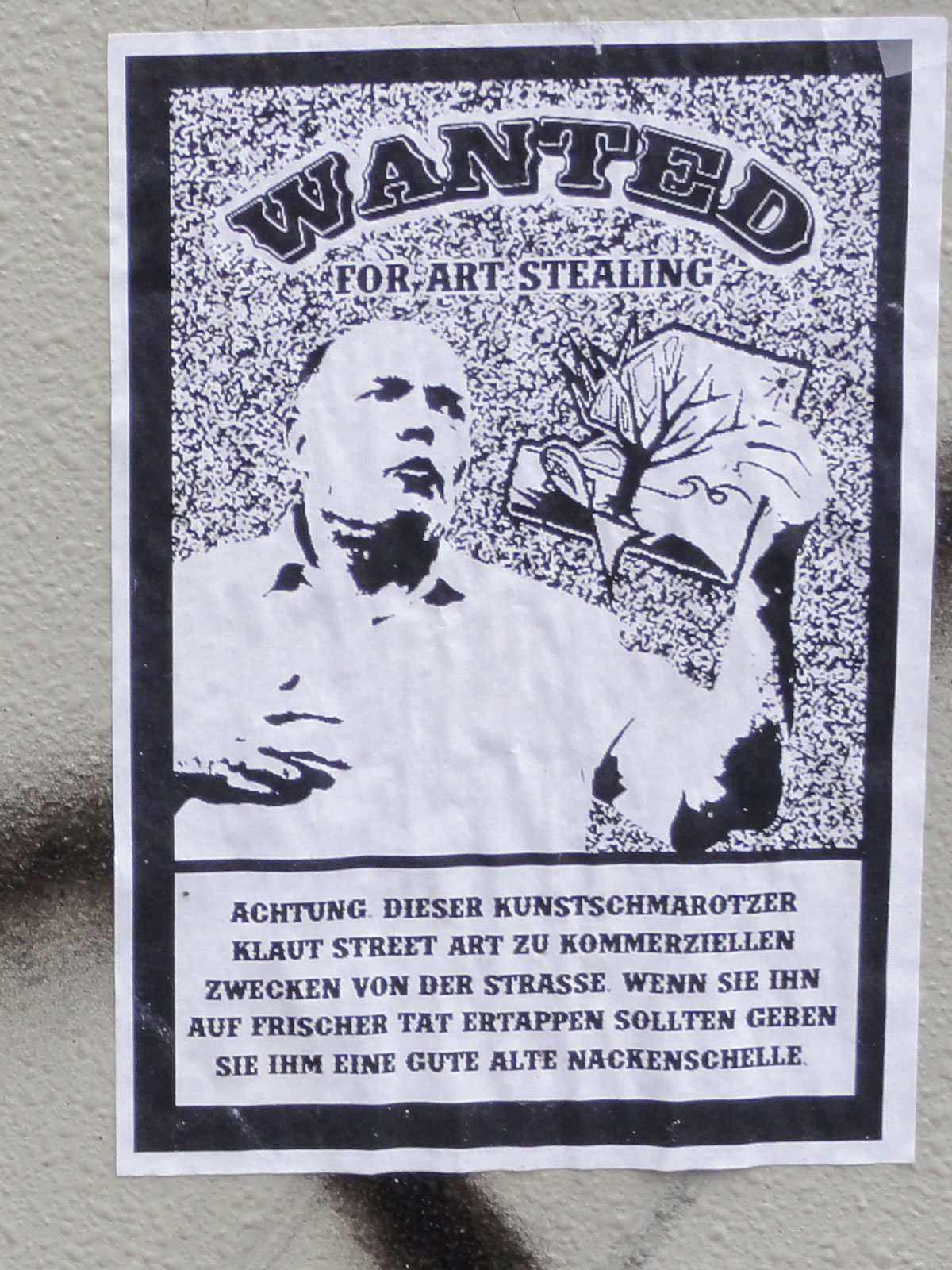 Suchzettel im öffentlichen Raum Frankfurts: Wanted fort Art Stealing