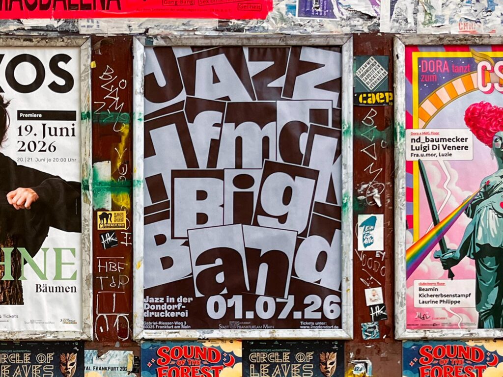 Typografische Plakatreihe von Leonie Waidelich für Jazz in der Dondorf Druckerei in Frankfurt am Main
