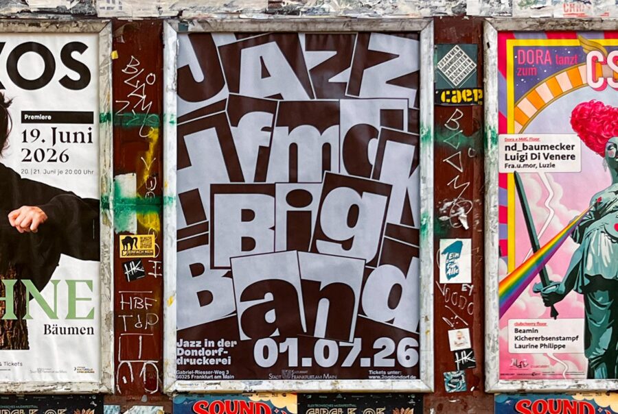 Typografische Plakatreihe von Leonie Waidelich für Jazz in der Dondorf Druckerei in Frankfurt am Main