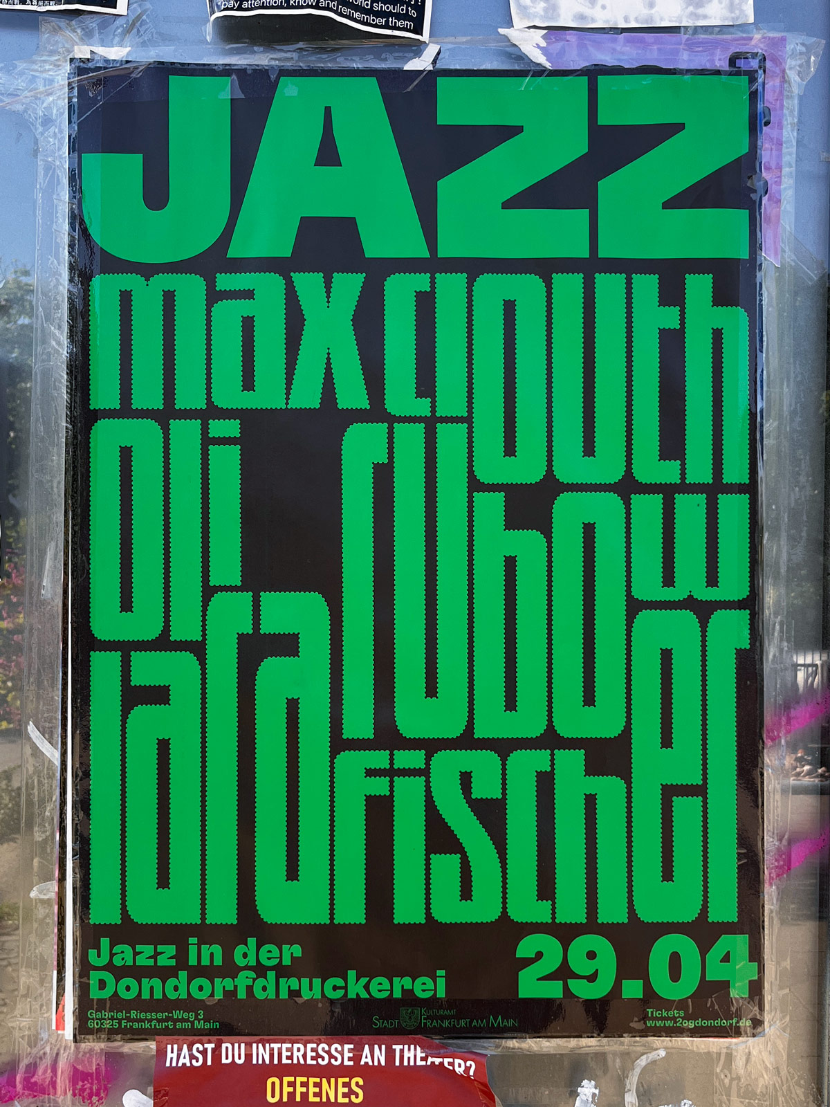 Typografische Plakatreihe von Leonie Waidelich für „Jazz in der Dondorf Druckerei“ in Frankfurt am Main