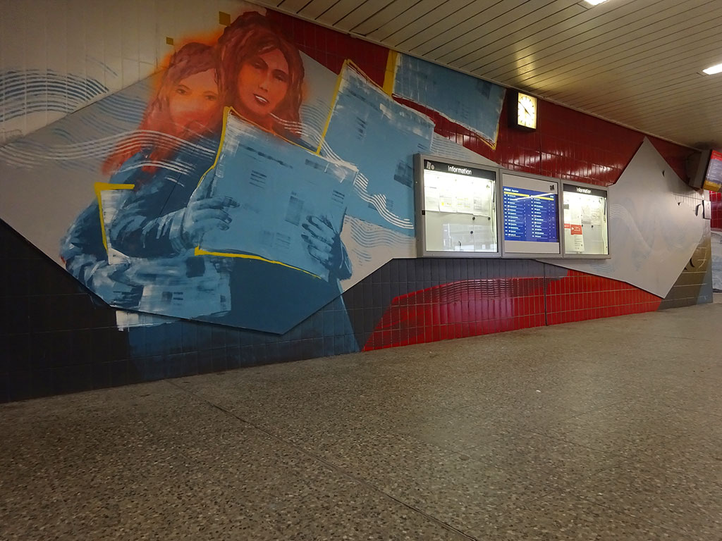 Urban Art von Guido Zimmermann in der S-Bahn-Station Niederrad in Frankfurt