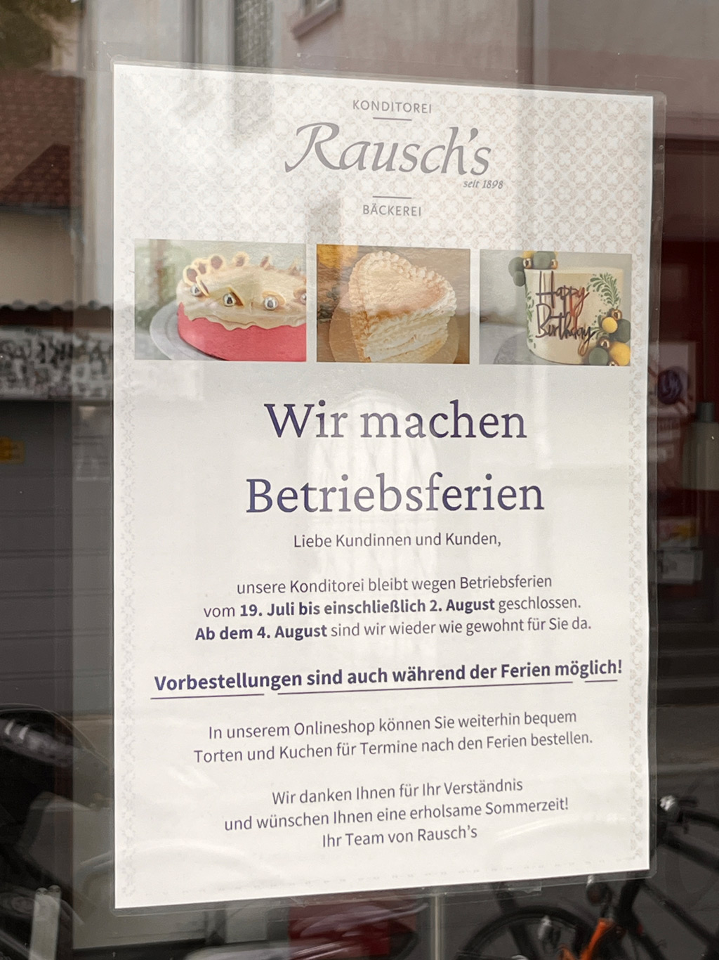 Urlaubszeit in Frankfurt-Bornheim 2026 - Konditorei