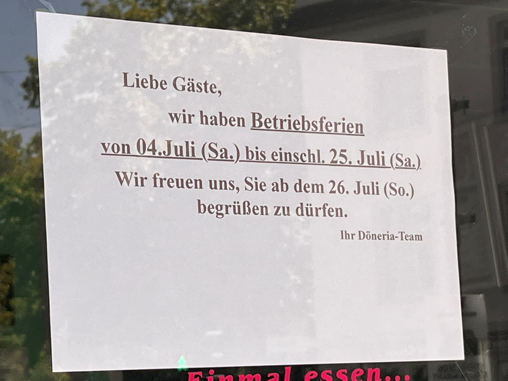 Urlaubszeit in Frankfurt-Bornheim 2026 - Döner