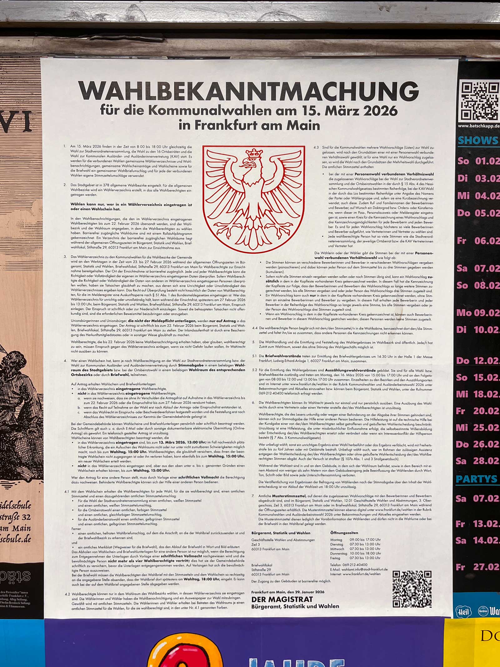 Plakat Design / Gestaltung in Frankfurt: Wahlbekanntmachung für die Kommunalwahlen 2026